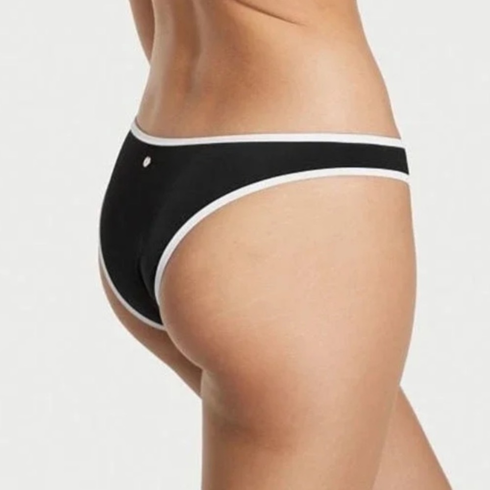 Victoria’s Secret Icon Brazilian Black Swim Bottoms with White Trim NWT